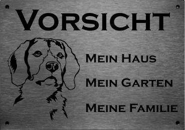 Edelstahl Warnschild Beagle VORSICHT Mein Haus mein Garten meine Familie